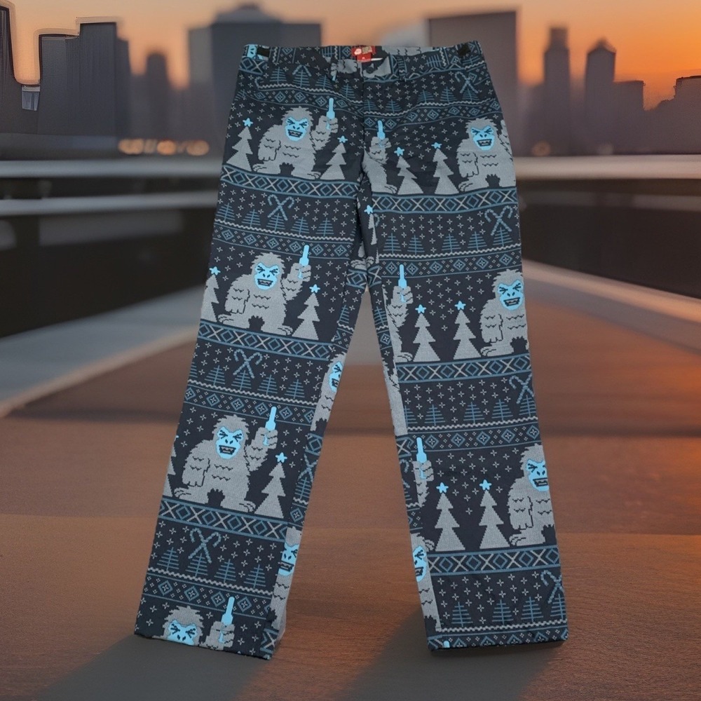 DEC 25th‎ Ugly Christmas Yeti Pants Dress Casual Men's XL 38x34 Stretch Waist